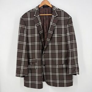 Tayion Blazer Fitzgerald Notch Plaid Wool Silk Paisley Lining Brown 52L Italian